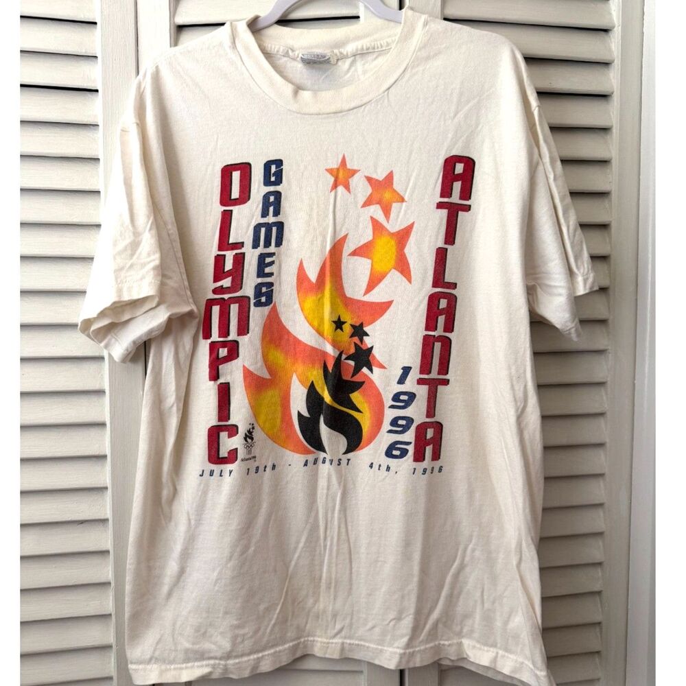Vtg 1996 Atlanta Olympics Hanes Beefy T Shirt L Single Stitch Summer Games 90s